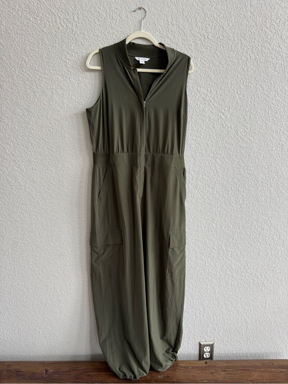 Athleta Olive Green Sleeveless Zip-Front Jumpsuit
